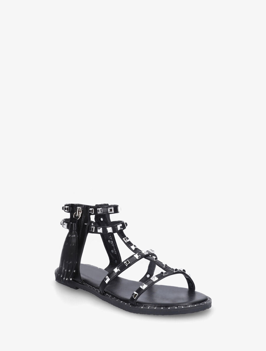 Nu-pieds montants à clous et franges - Noir - 2
