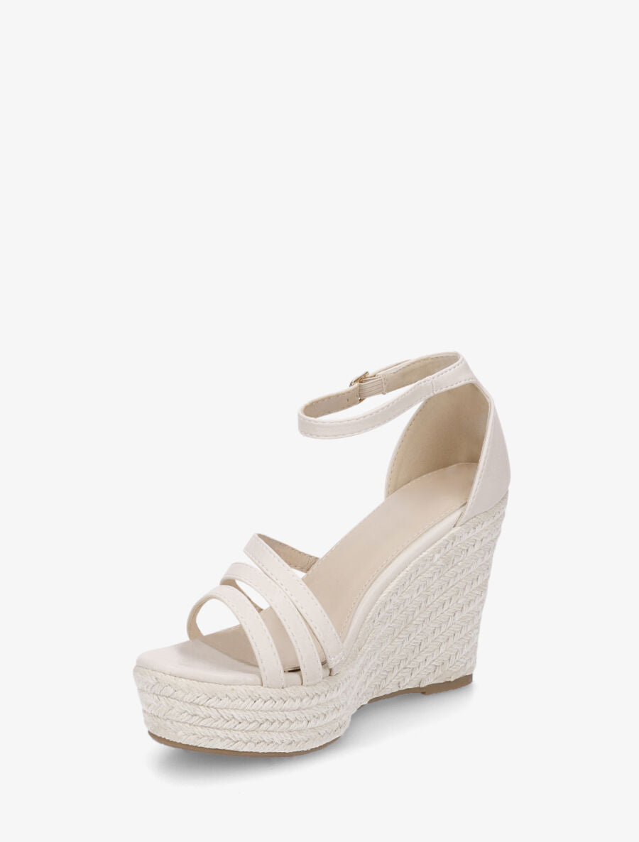 Sandales compensées à talon haut - Beige - 3
