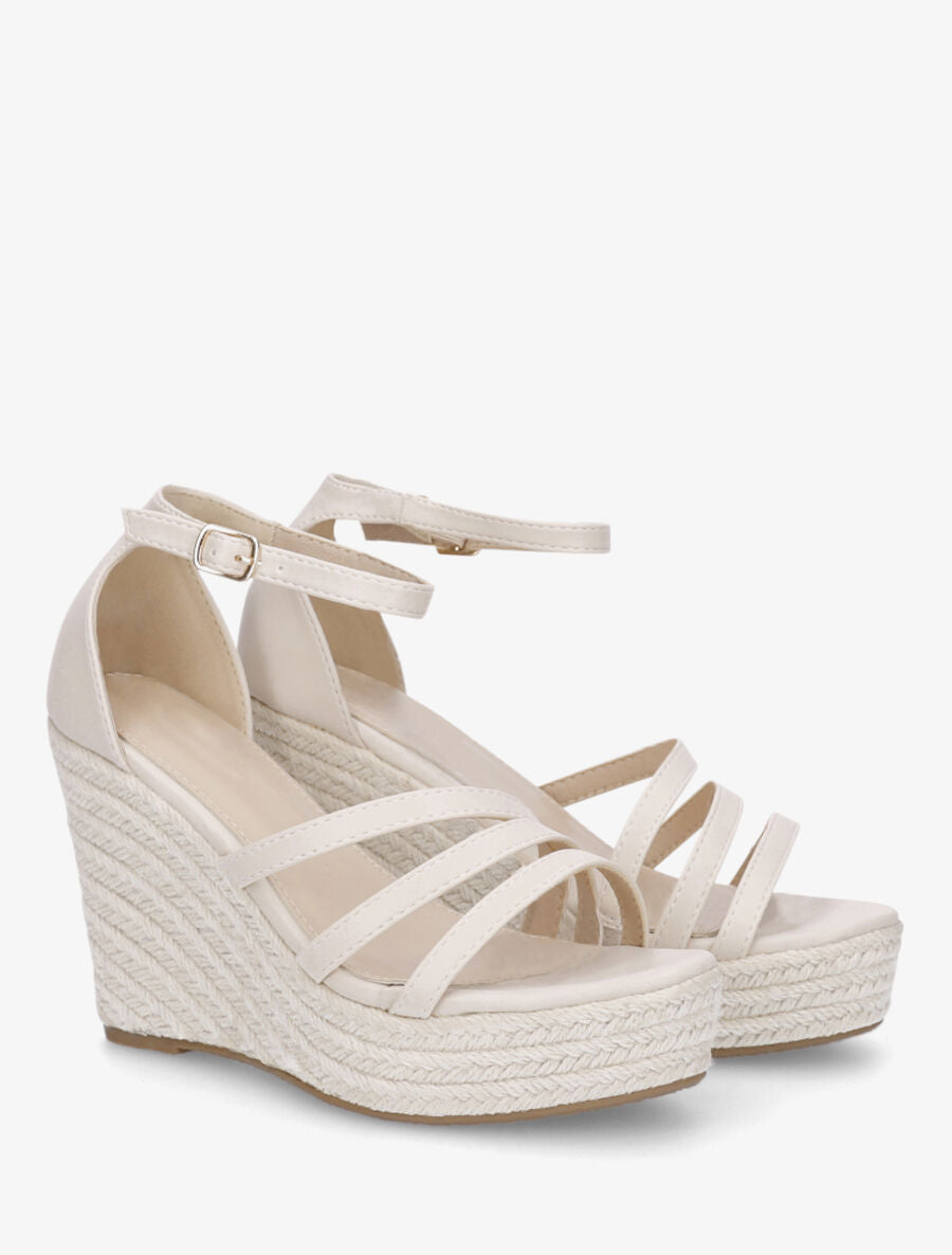 Sandales compensées à talon haut - Beige - 4