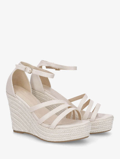 Sandales compensées à talon haut - Beige - 4