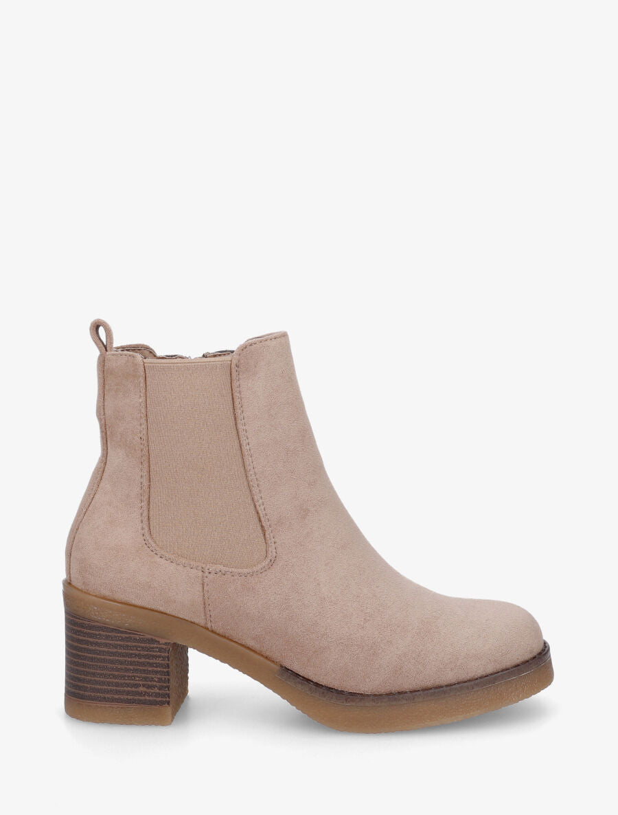 Bottines en suédine à talon - Beige foncé - 1