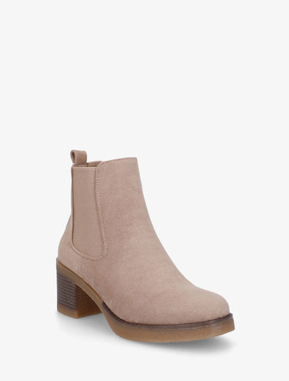 Bottines en suédine à talon - Beige foncé - 2
