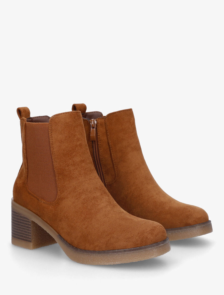 Bottines en suédine à talon - Camel - 4