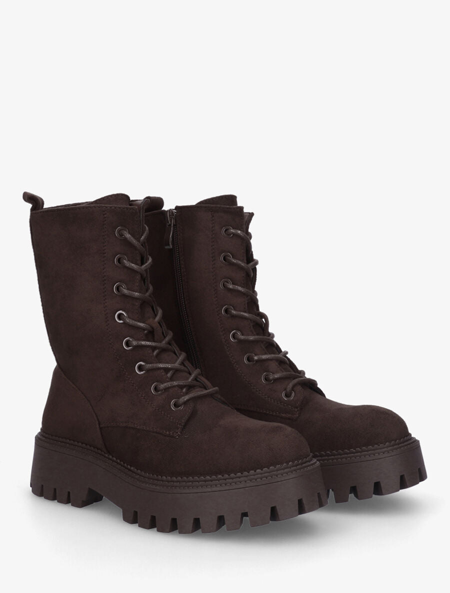 Bottines en suédine style rangers - Chocolat - 4