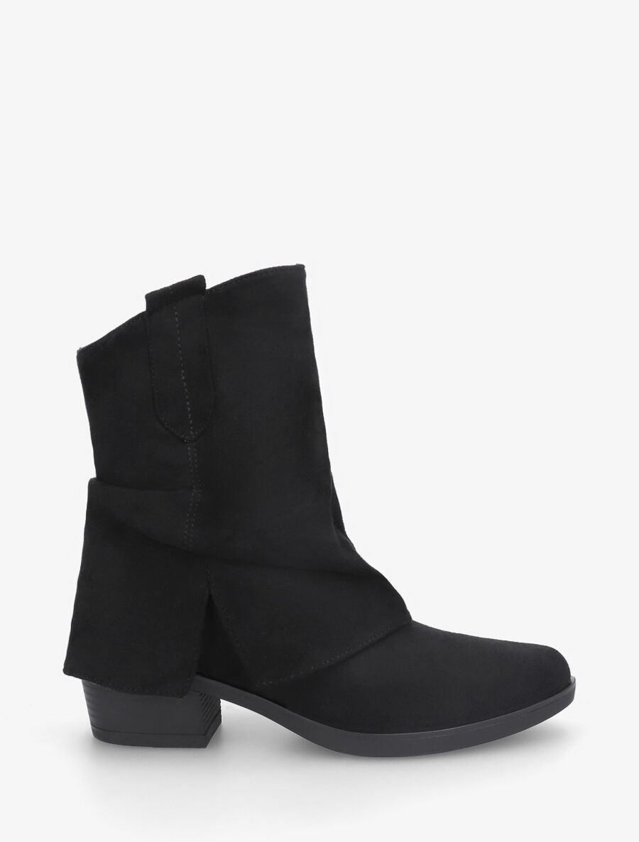 Bottines en suédine à revers et fente - Noir - 5