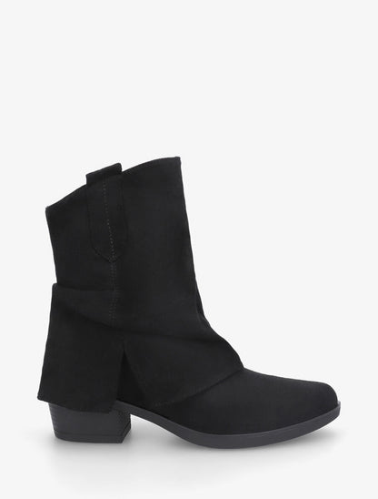 Bottines en suédine à revers et fente - Noir - 5