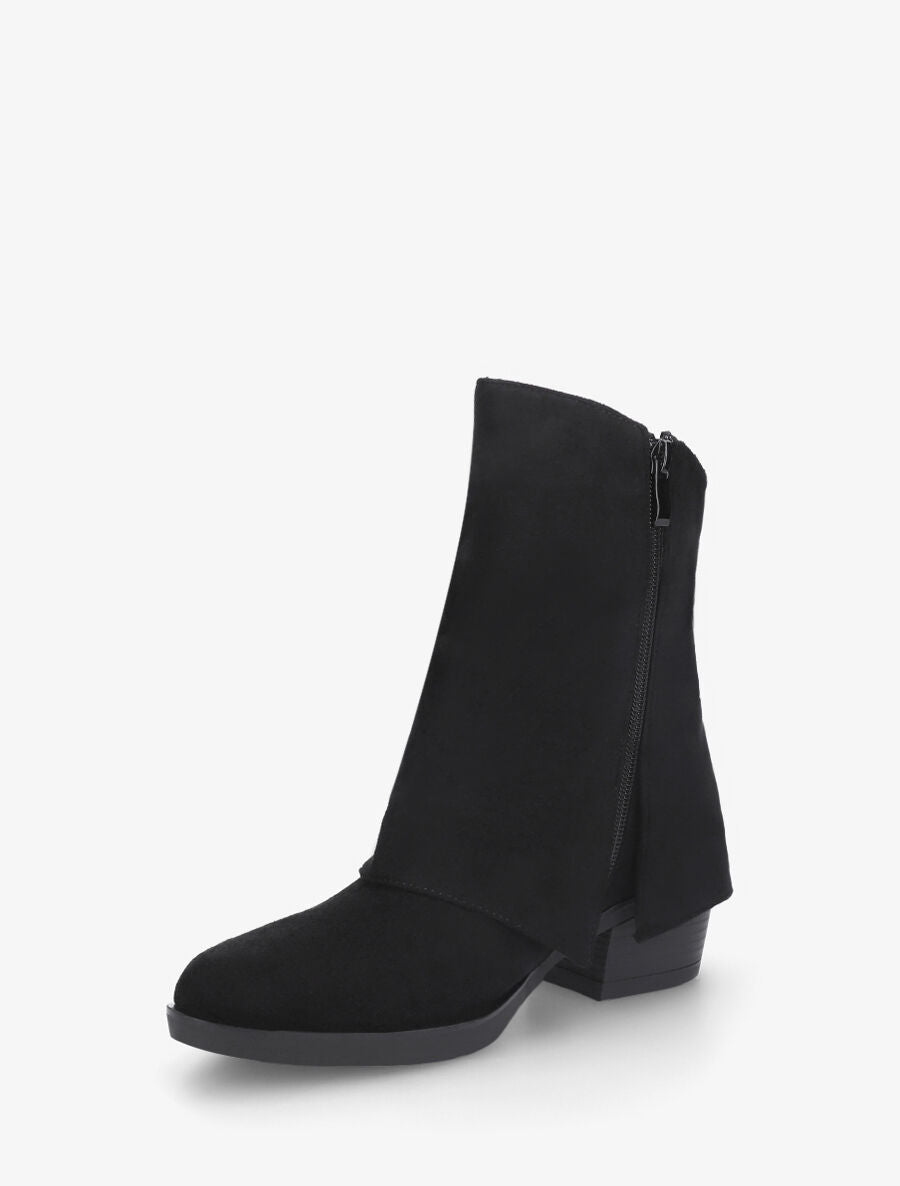 Bottines en suédine à revers et fente - Noir - 3