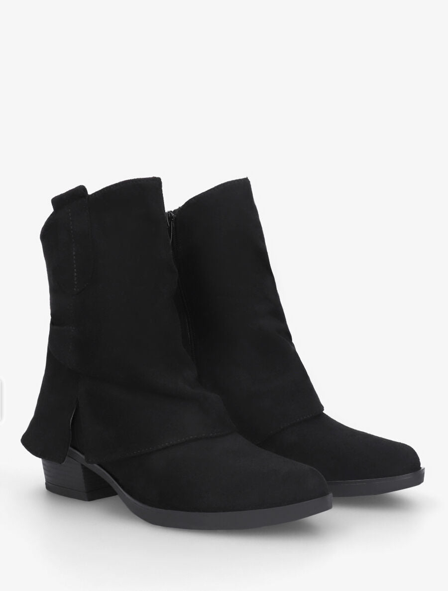 Bottines en suédine à revers et fente - Noir - 4