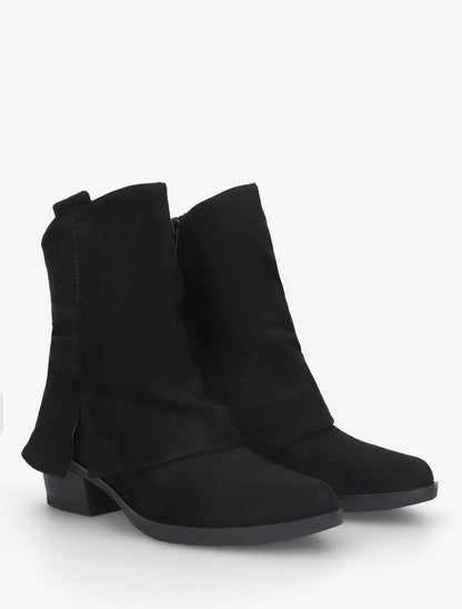 Bottines en suédine à revers et fente - Noir - 4