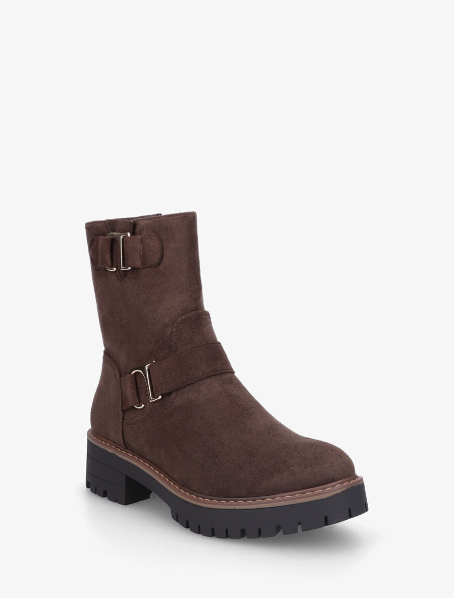 Bottines en suédine à ceinturons - Chocolat - 2