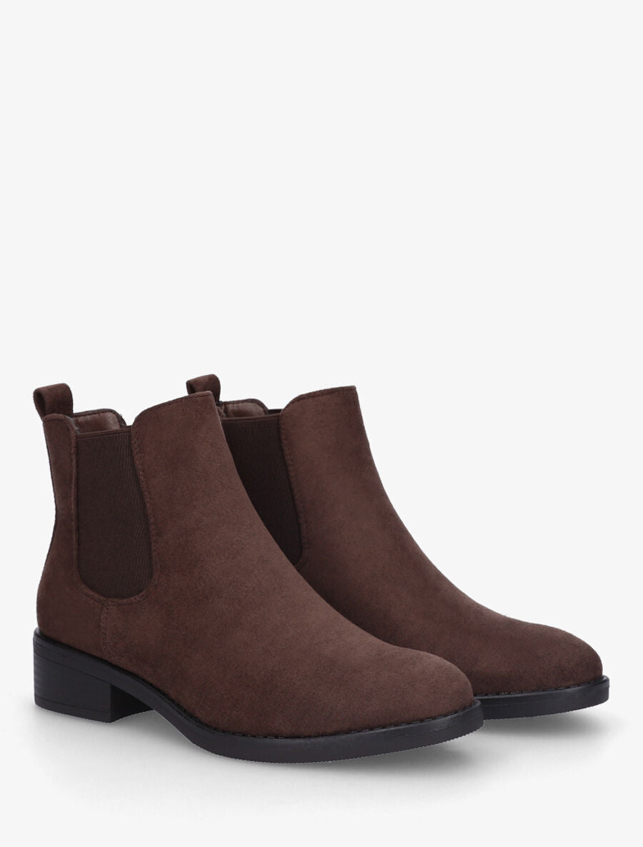Bottines élastiquées en suédine - Marron - 4