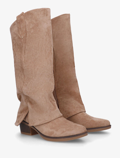 Bottes en suédine à revers - Beige foncé - 4