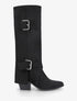 Bottes en suédine à revers et ceinturons - Noir - 5