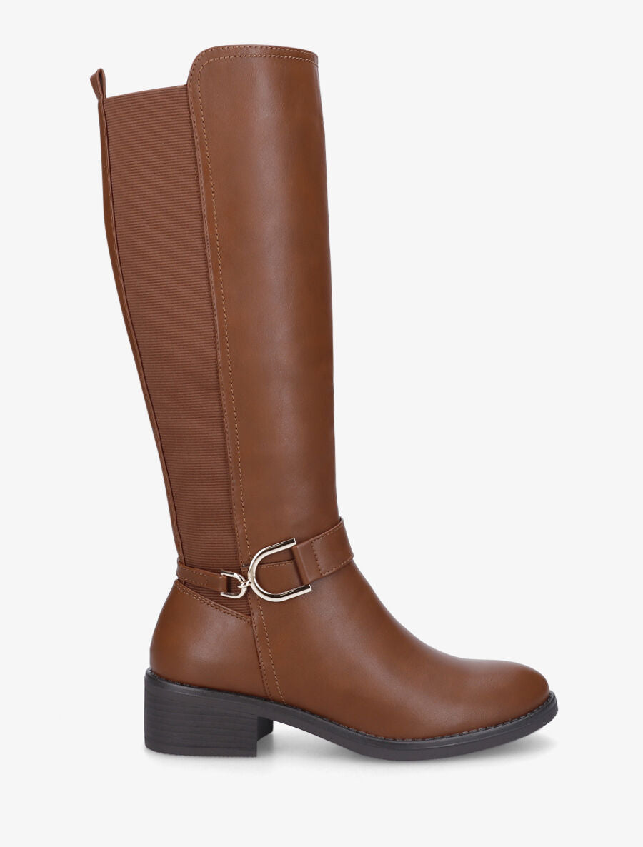 Bottes élastiquées en simili à ceinturon - Camel - 1
