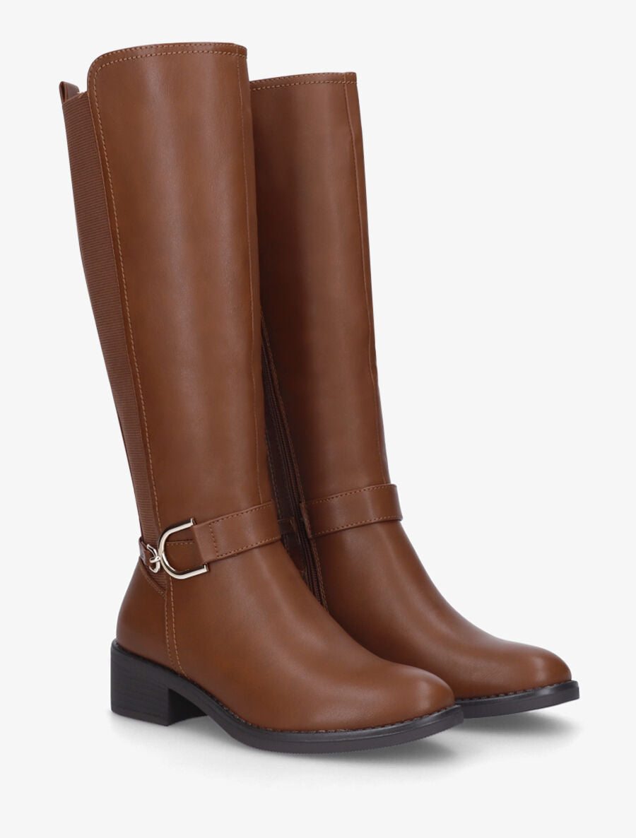 Bottes élastiquées en simili à ceinturon - Camel - 4
