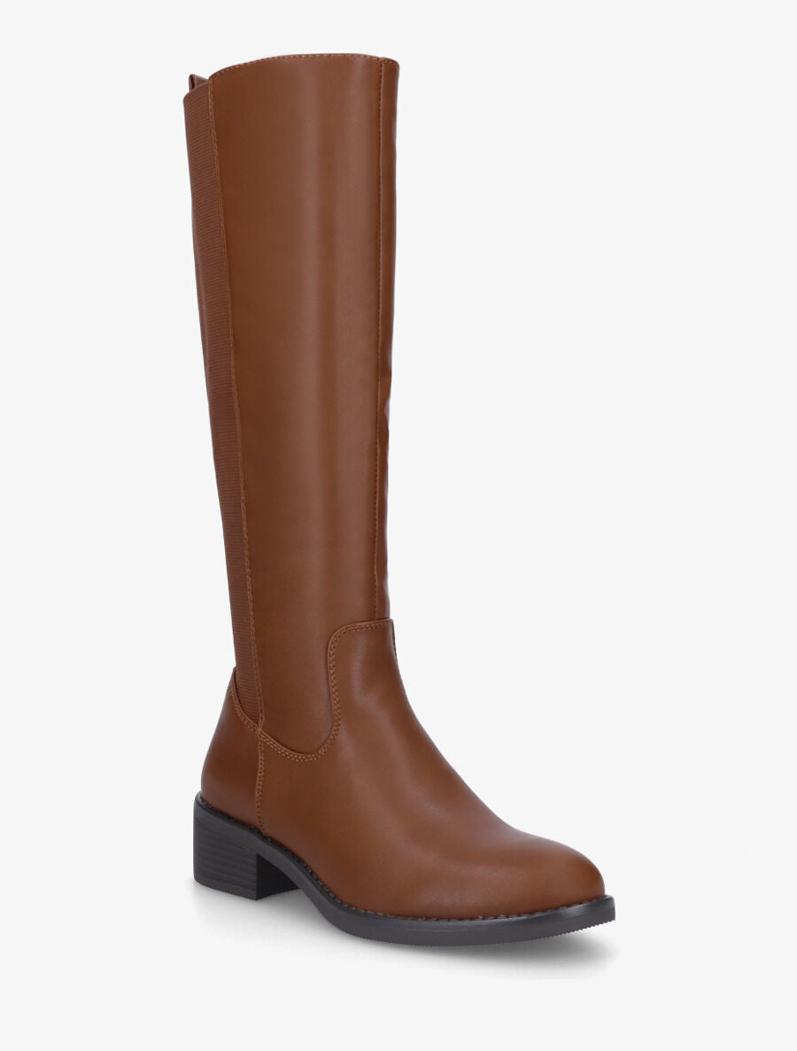 Bottes en simili élastiquées - Camel - 2