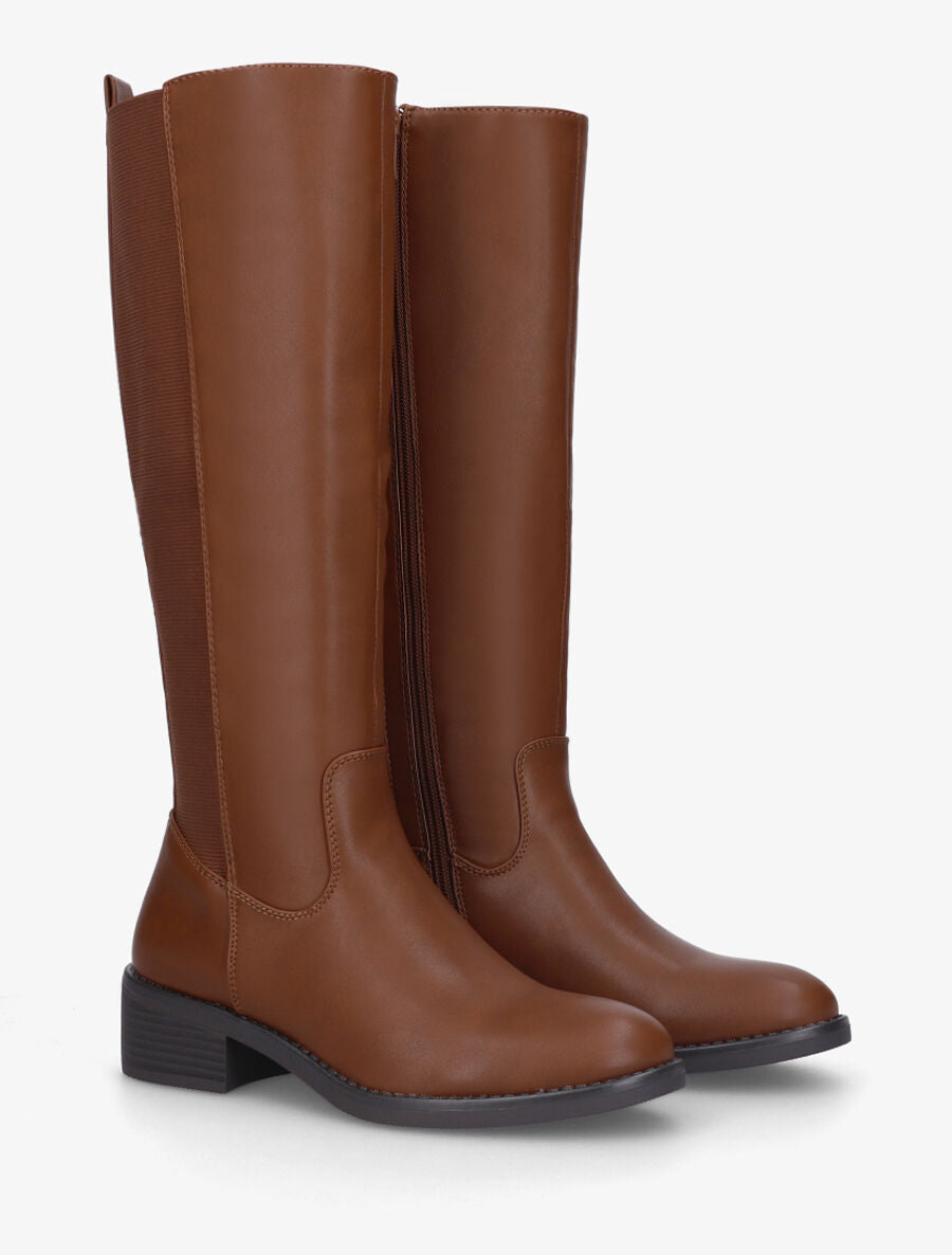 Bottes en simili élastiquées - Camel - 4