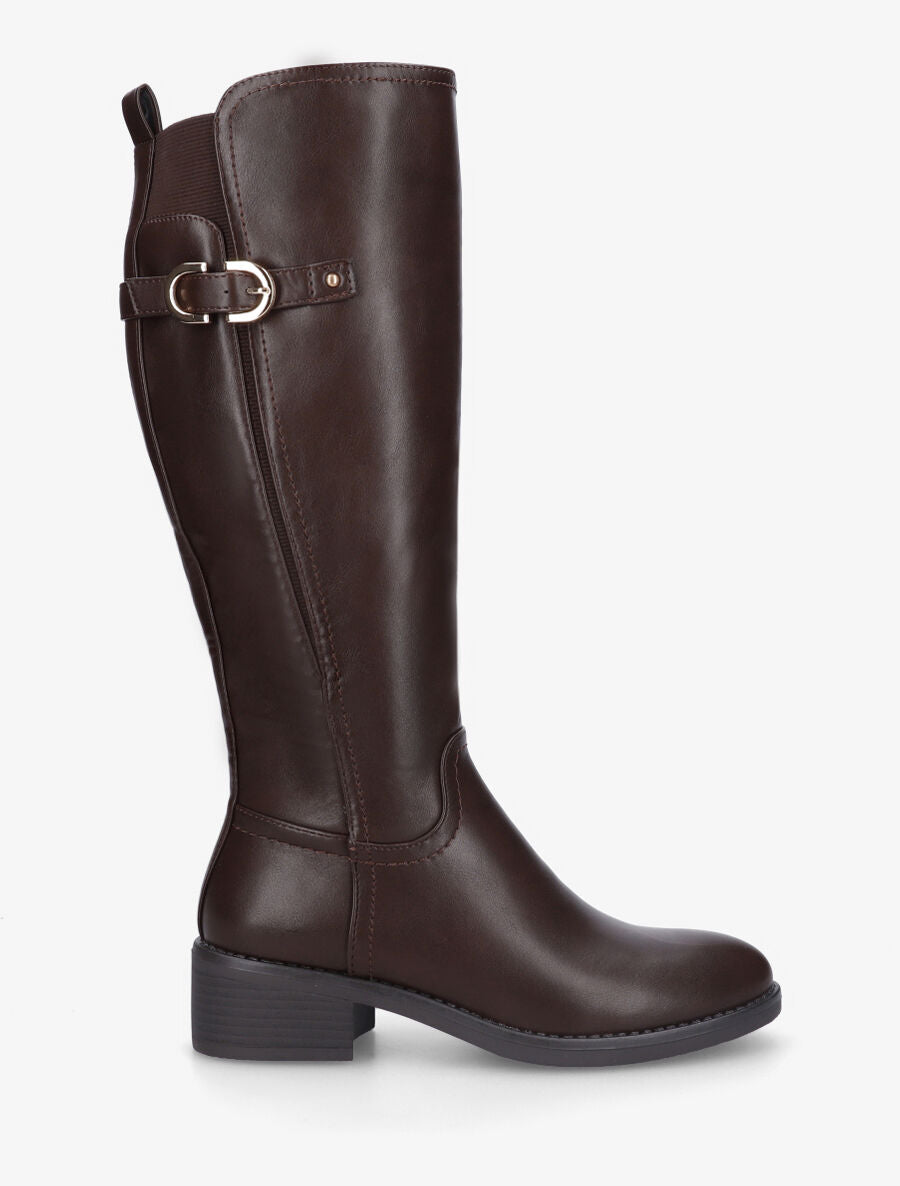 Bottes en simili à ceinturon - Marron - 1