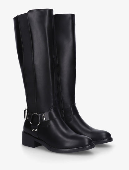 Bottes en simili à ceinturon décoratif - Noir - 4