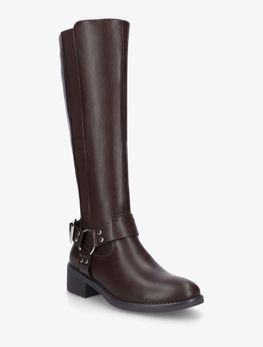 Bottes en simili à ceinturon décoratif - Chocolat - 2
