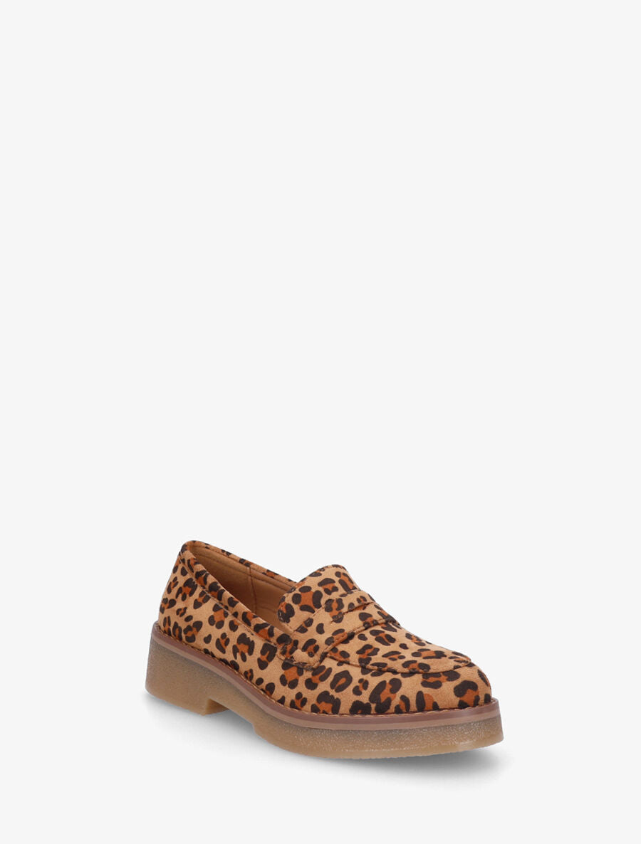 Mocassins classiques en suédine imprimé léopard - Camel - 2