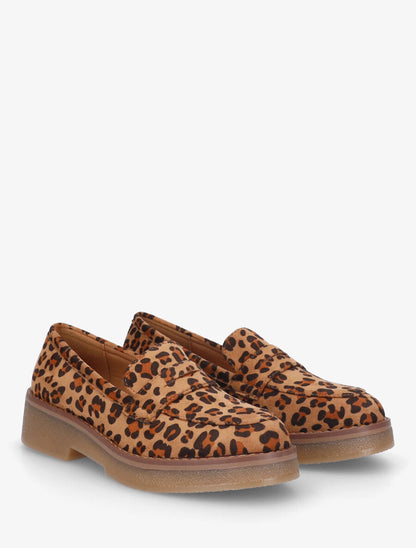 Mocassins classiques en suédine imprimé léopard - Camel - 4