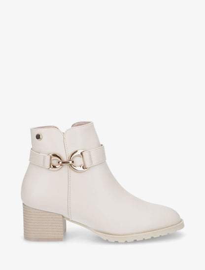 Bottines en simili à talon et boucle - Beige - 5