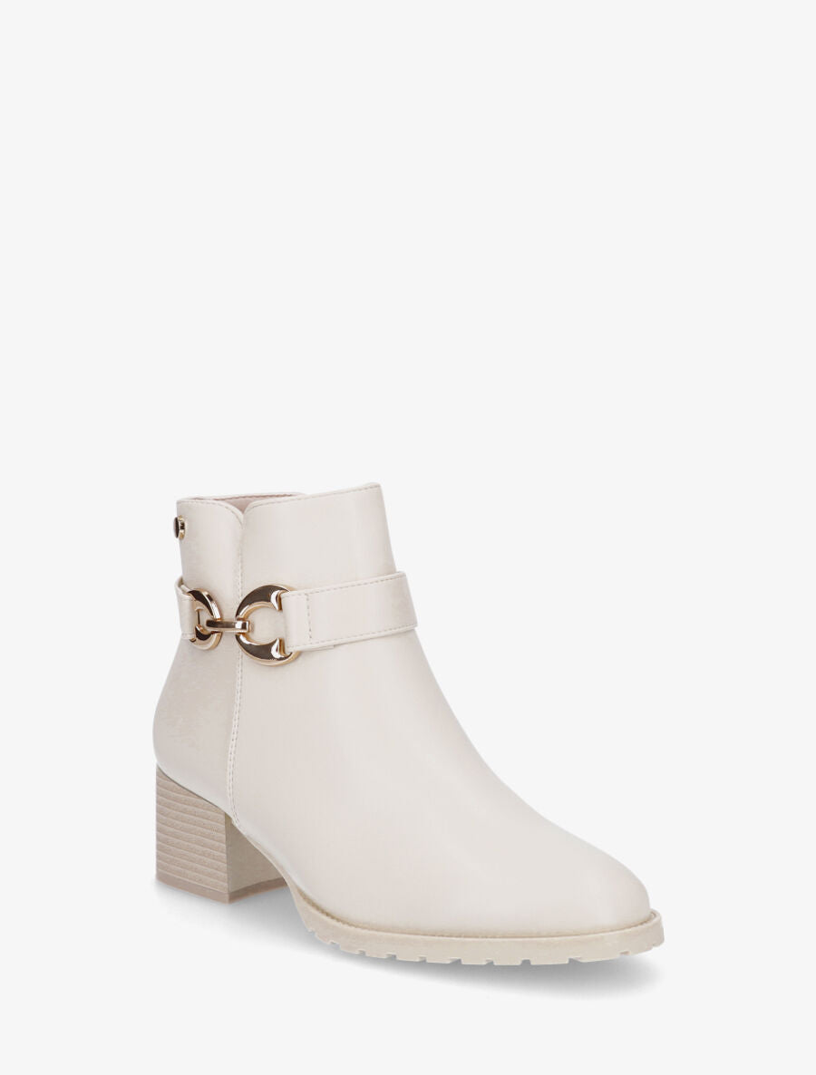 Bottines en simili à talon et boucle - Beige - 2