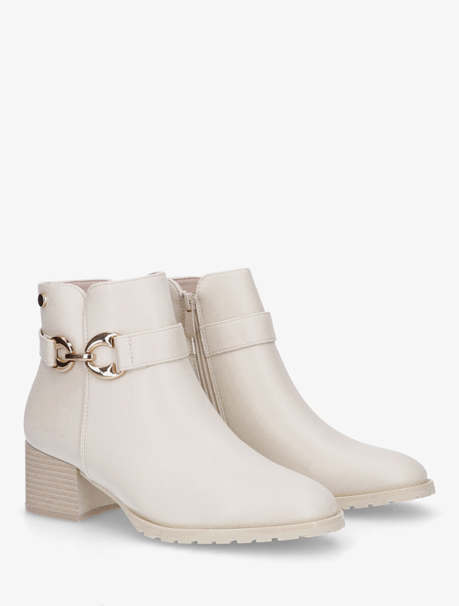 Bottines en simili à talon et boucle - Beige - 4