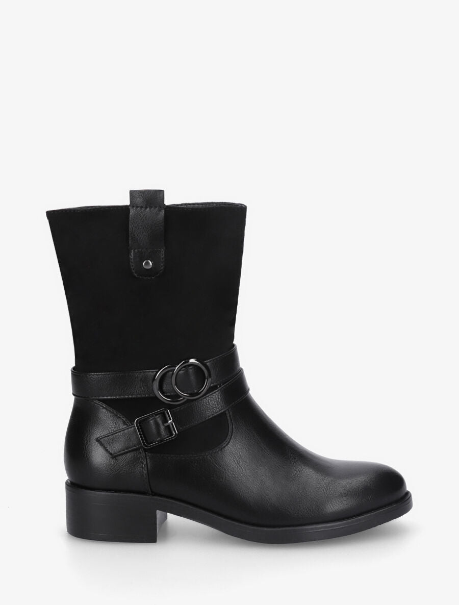 Bottines bimatière à ceinturon - Noir - 5