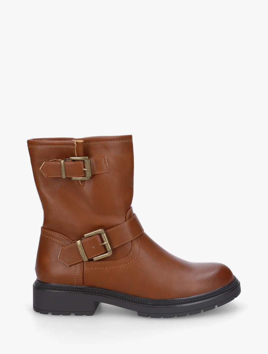 Bottines en simili à ceinturons - Camel - 5