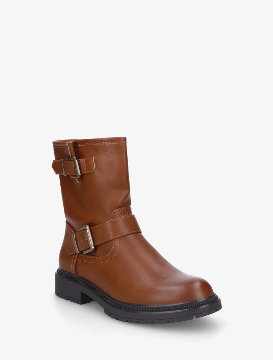 Bottines en simili à ceinturons - Camel - 2