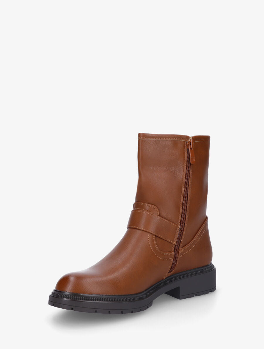 Bottines en simili à ceinturons - Camel - 3