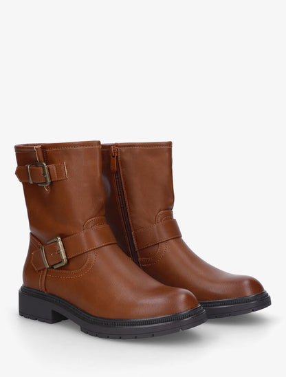Bottines en simili à ceinturons - Camel - 4