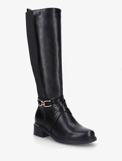 Bottes élastiquées en simili à talon - Noir - 2