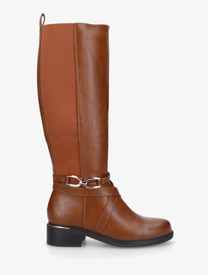 Bottes élastiquées en simili à talon - Camel - 1