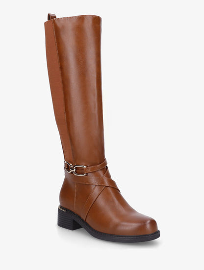Bottes élastiquées en simili à talon - Camel - 2