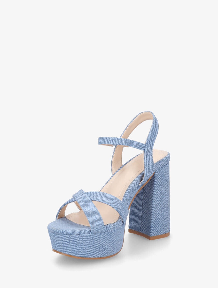Sandales croisées à talon et plateforme - Bleu denim - 3