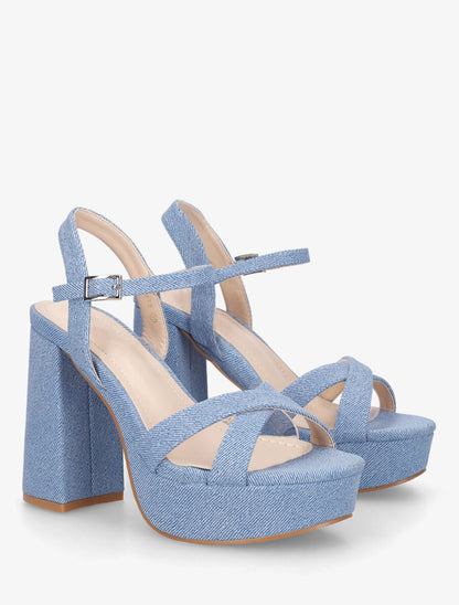 Sandales croisées à talon et plateforme - Bleu denim - 4