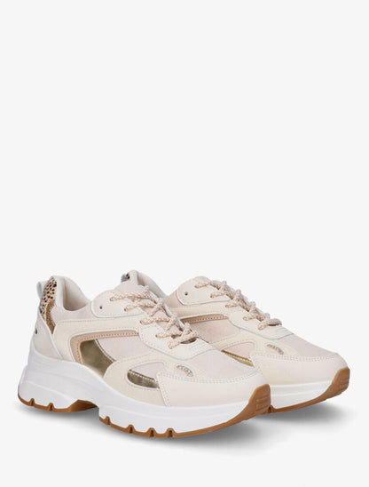 Baskets bimatière à lacets stylisés - Beige - 4