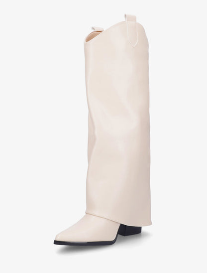 Bottes à talon effet pantalon - Crème - 3
