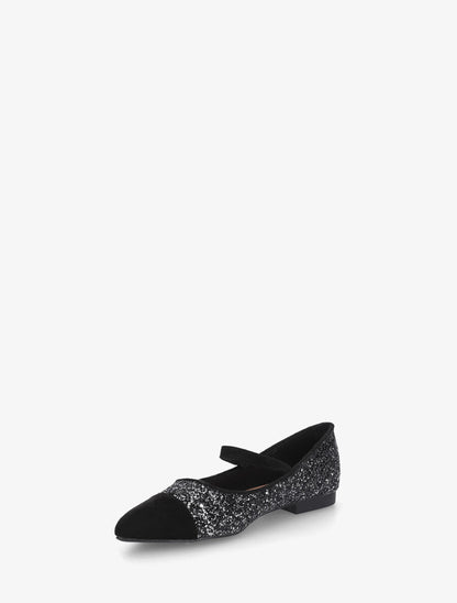 Ballerines en suédine à paillettes et boucle strassée - Noir - 3