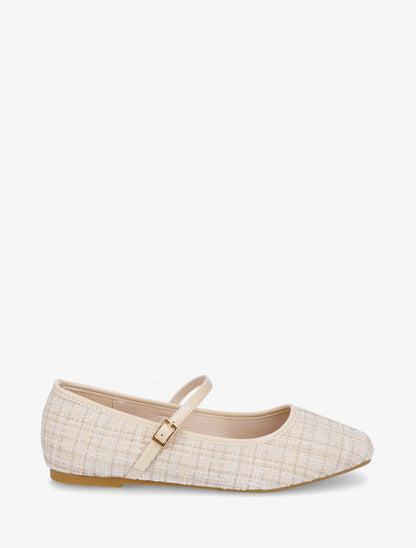 Ballerines effet tweed à bride - Beige - 5