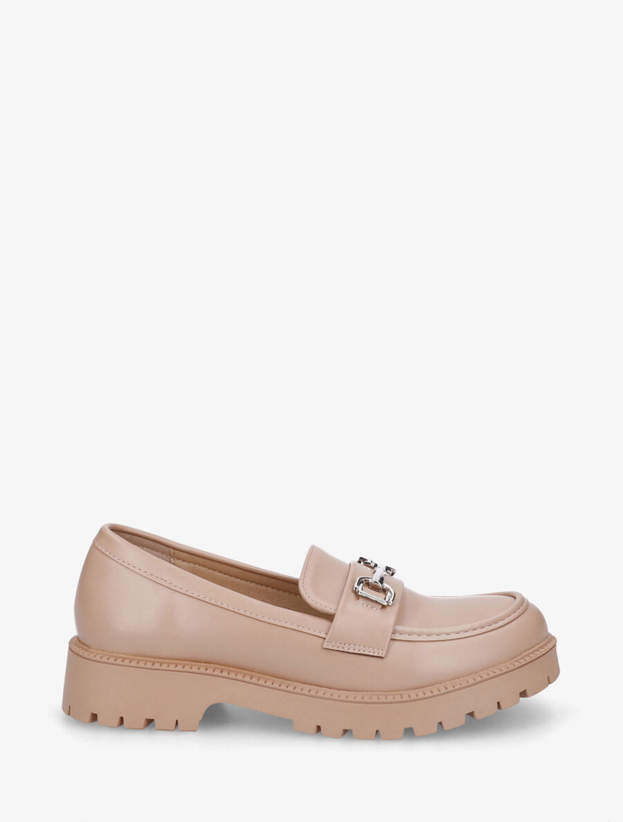 Mocassins en simili à semelle crantée - Taupe - 5