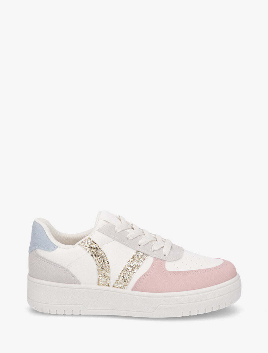 Sneakers à lacets et bandes à paillettes - Rose - 1