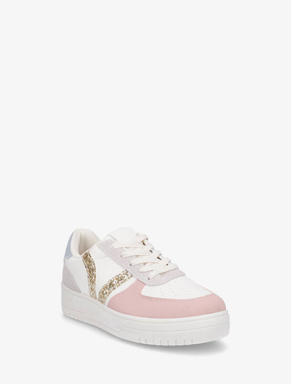 Sneakers à lacets et bandes à paillettes - Rose - 2