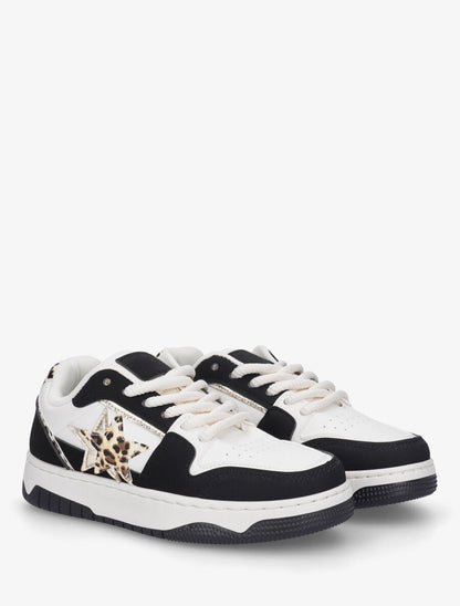 Sneakers à motif étoile et contrefort contrastant - Noir - 4