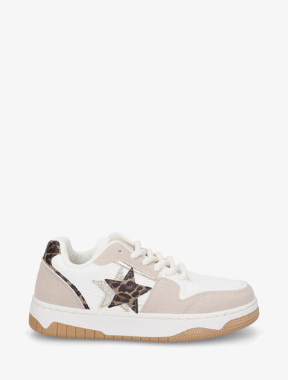 Sneakers à motif étoile et contrefort contrastant - Beige - 1