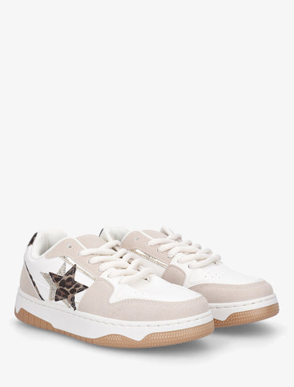 Sneakers à motif étoile et contrefort contrastant - Beige - 4