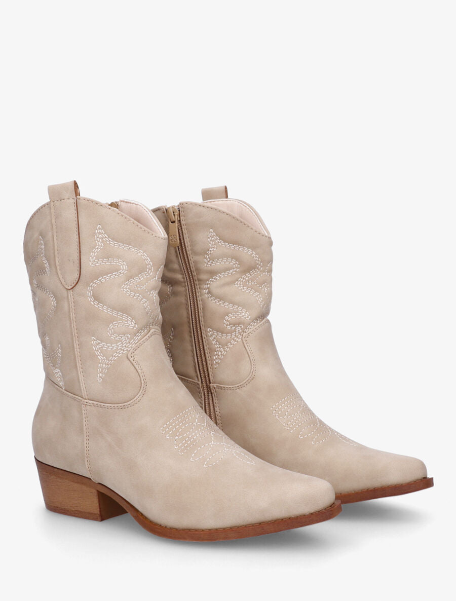 Bottines style santiags - Beige - 4